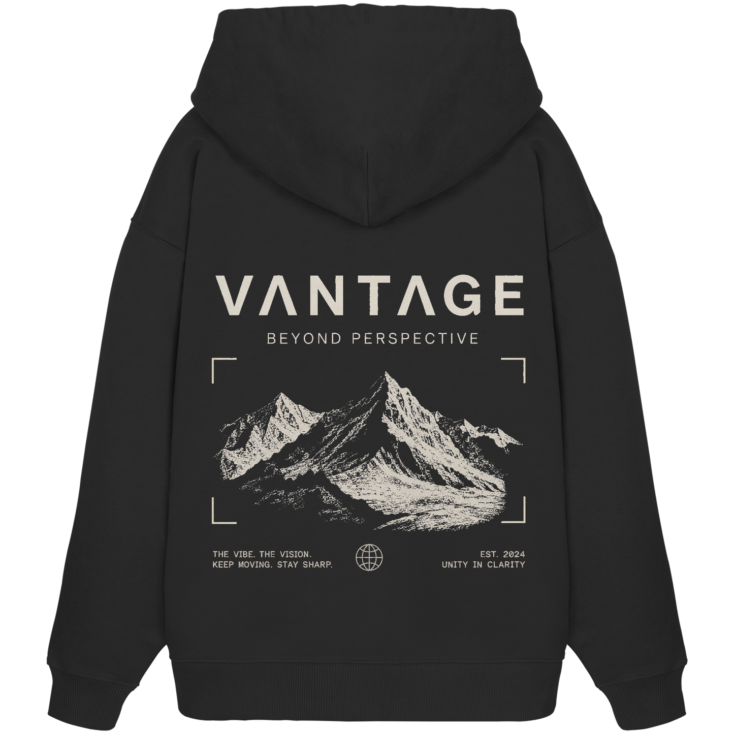 VANTAGE Essential Hoodie Schwarz – Rückansicht