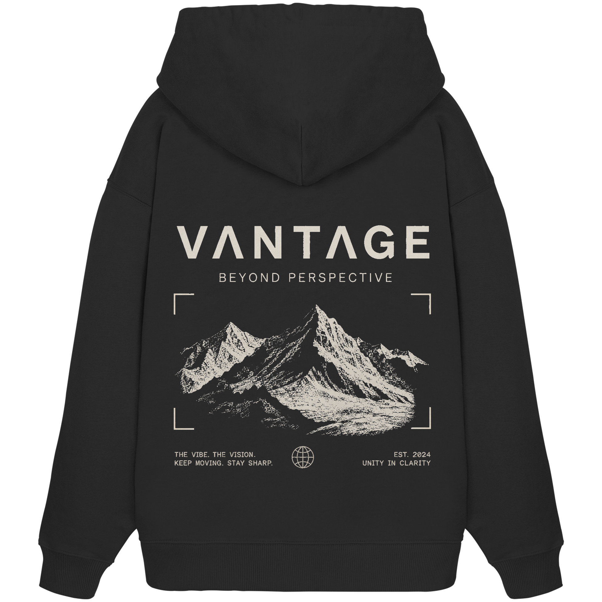 VANTAGE Essential Hoodie Schwarz – Rückansicht