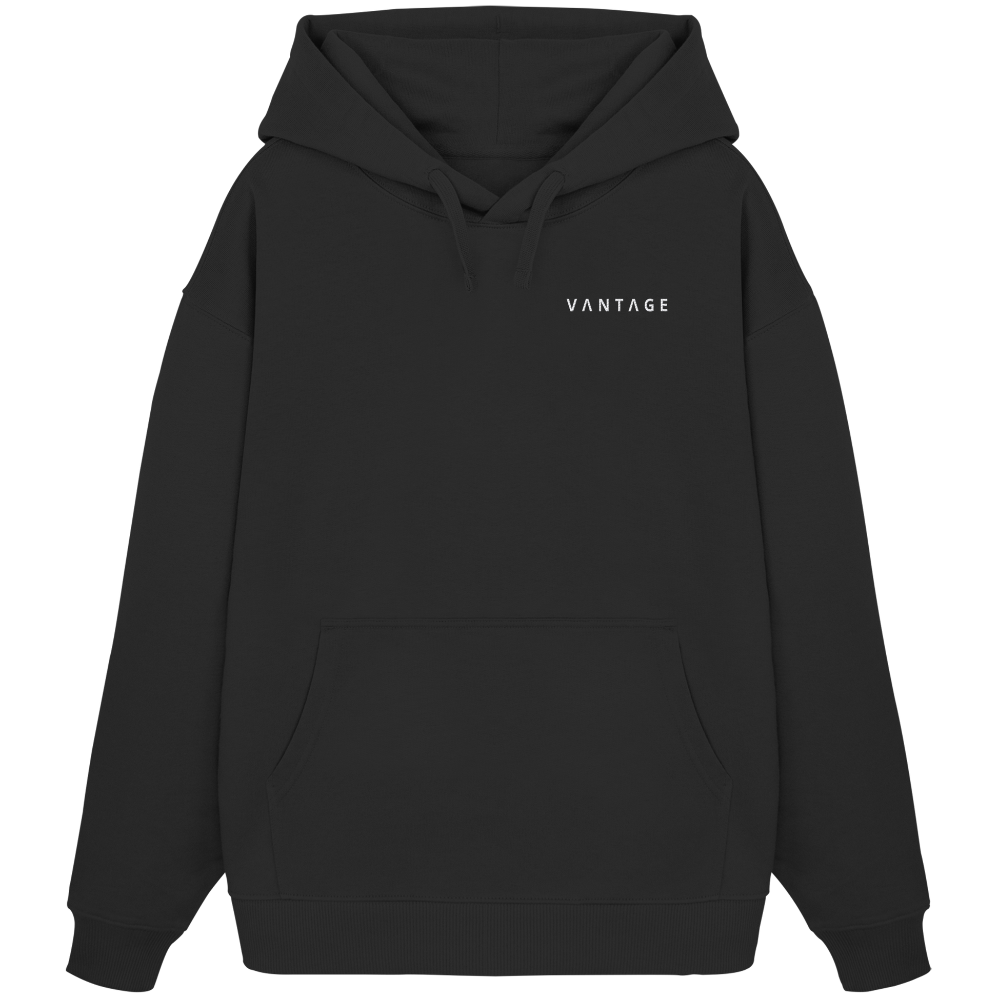 VANTAGE Essential Hoodie Schwarz – Vorderansicht
