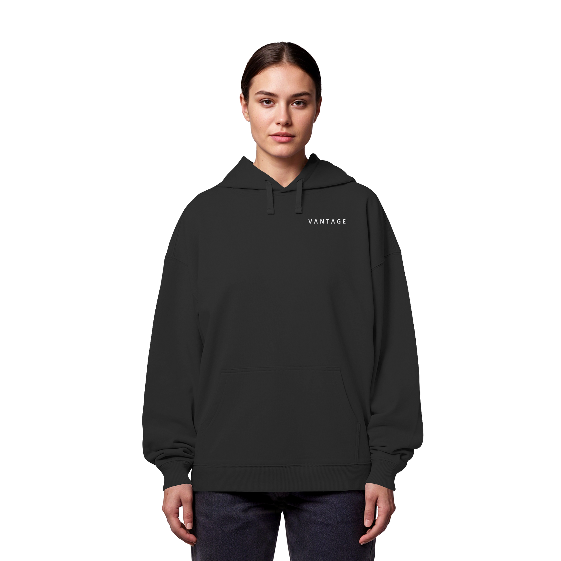 VANTAGE Essential Hoodie Schwarz – Detailansicht
