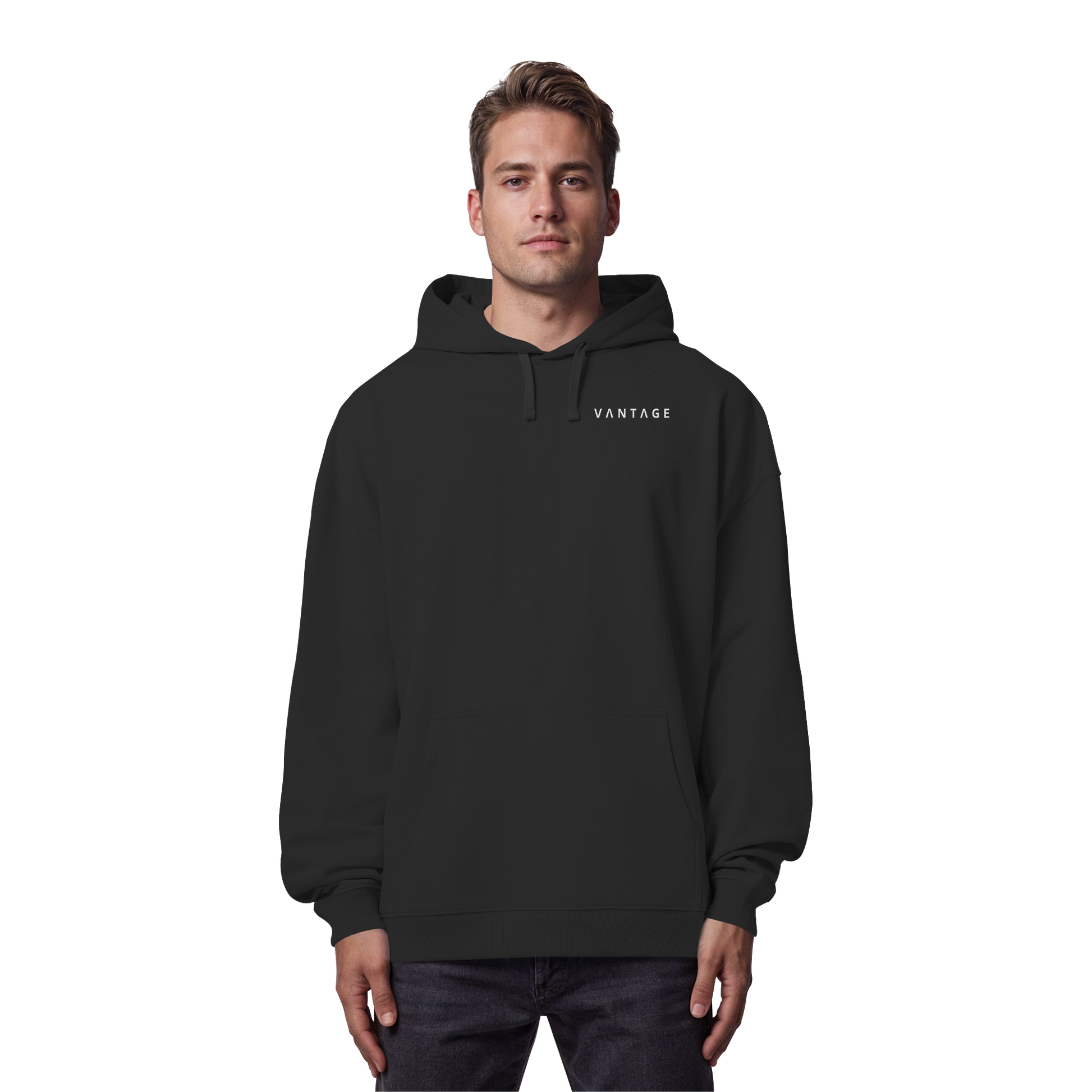 VANTAGE Essential Hoodie Schwarz – Detailansicht