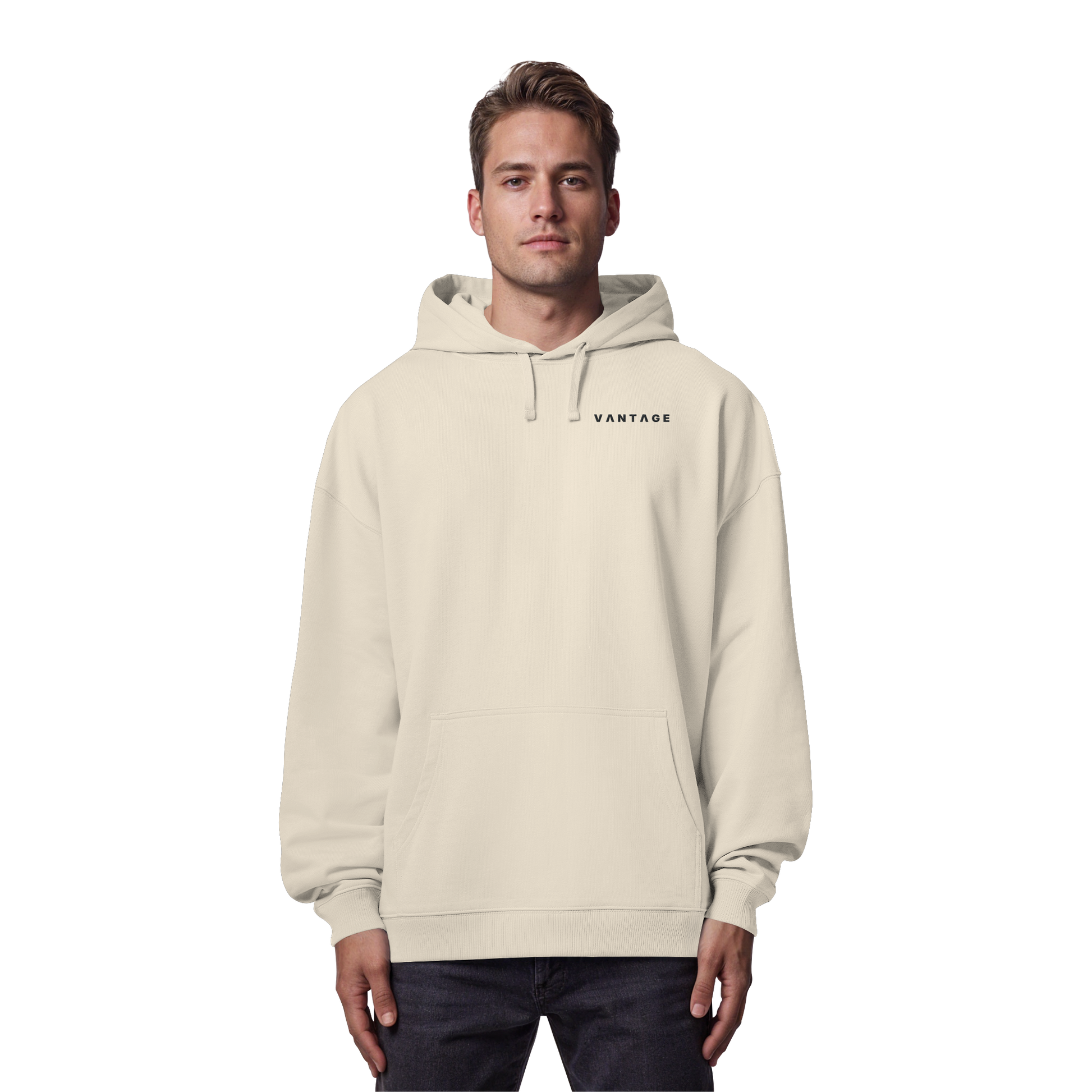 VANTAGE Essential Hoodie Natural Raw – Detailansicht